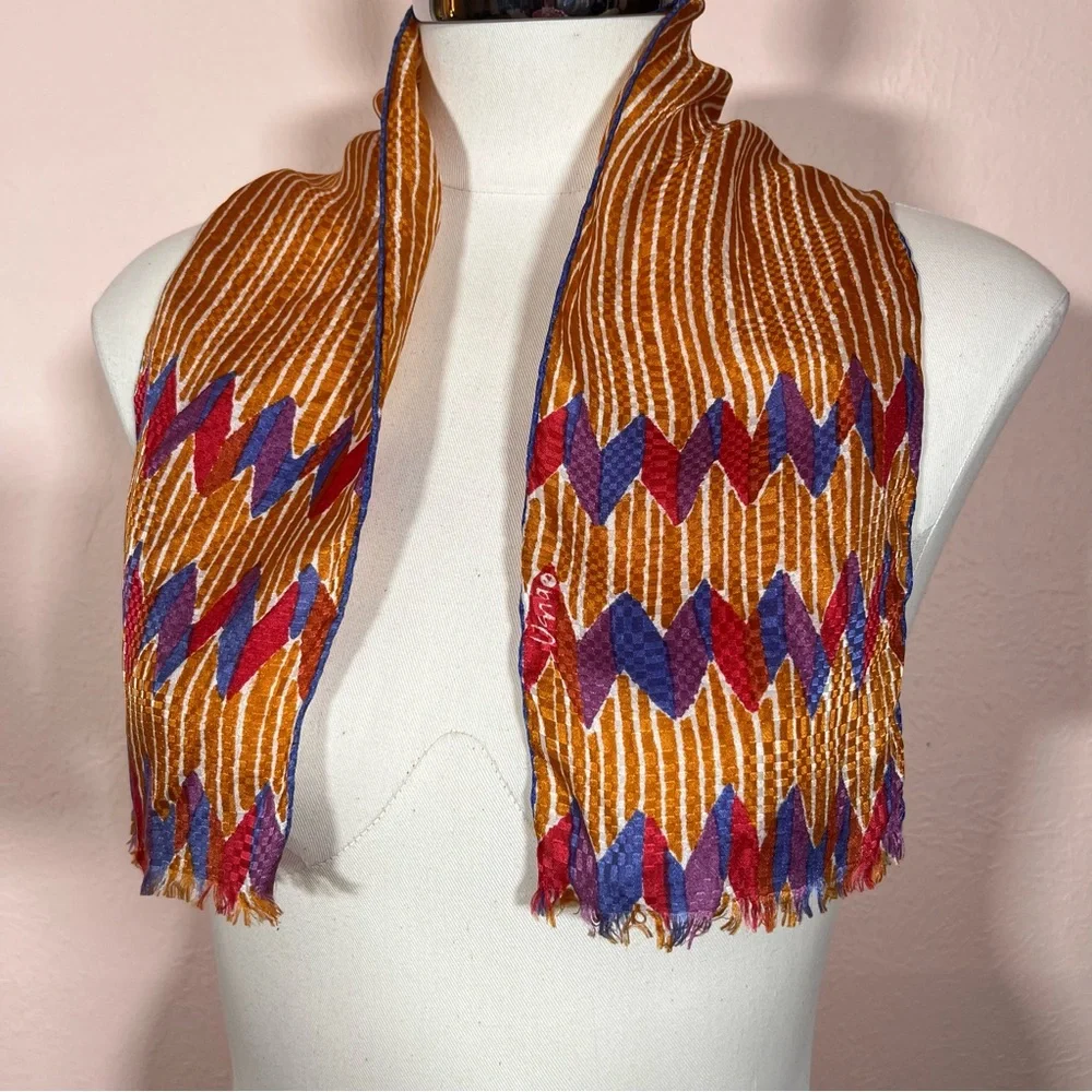 Vera Vintage 1950 60 art deco MCM Silk Hand rolled Copper Cravat Bow Neck Scarf